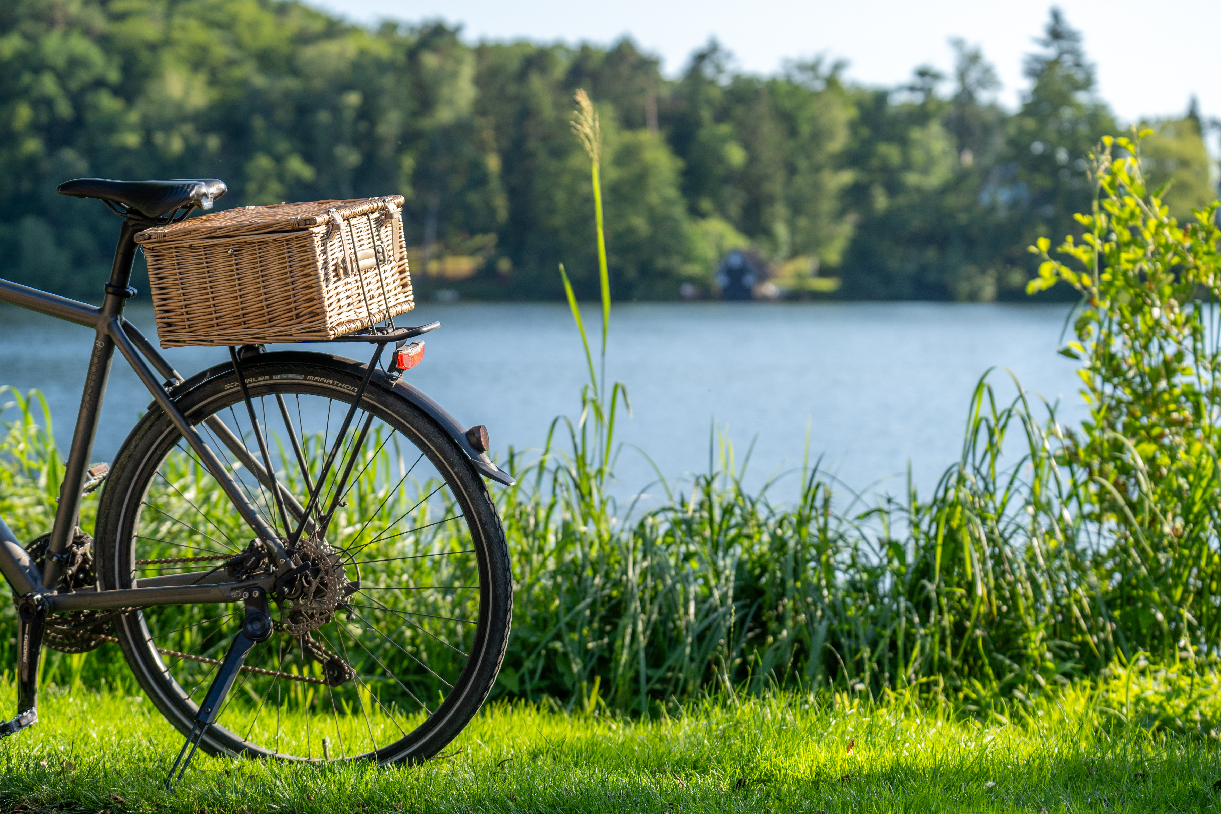 Eine Bank am Wanderweg lädt zu einer Pause ein.